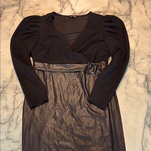 Fashion Nova Black and White V-Neck Puff Sleeve Dress